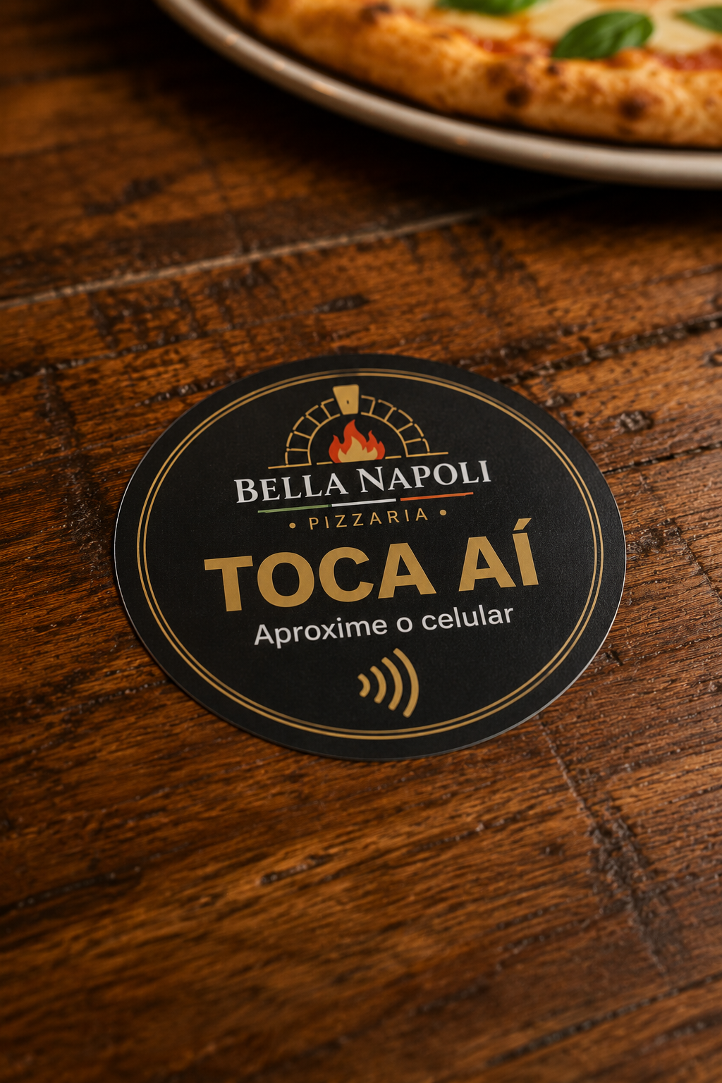 Toca Aí Mesa, adesivo redondo sobre a mesa